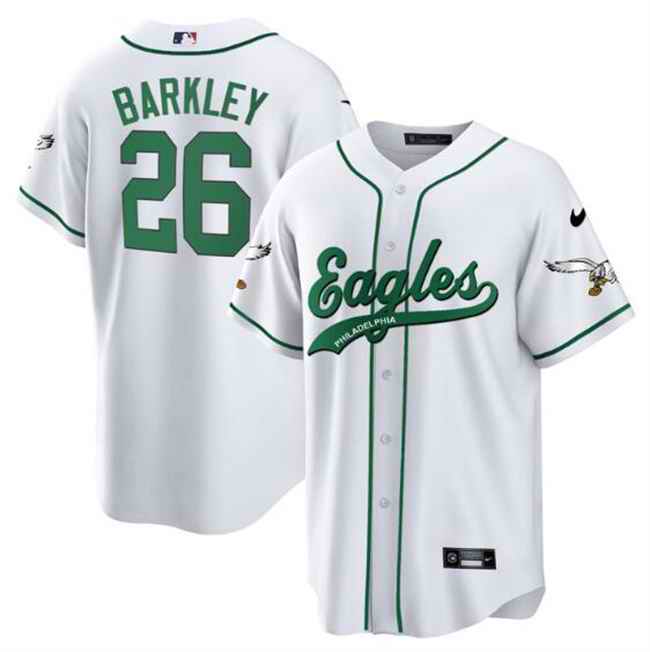 Men's Philadelphia Eagles #26 Saquon Barkley White Cool Base Stitched Baseball Jersey